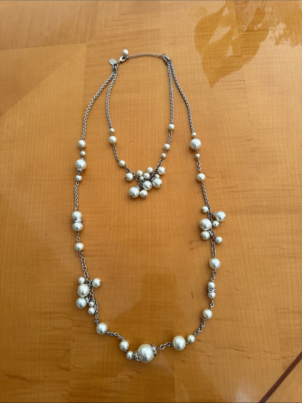 White House Black Market Silver-Tone Faux Pearl Layered Necklace Set